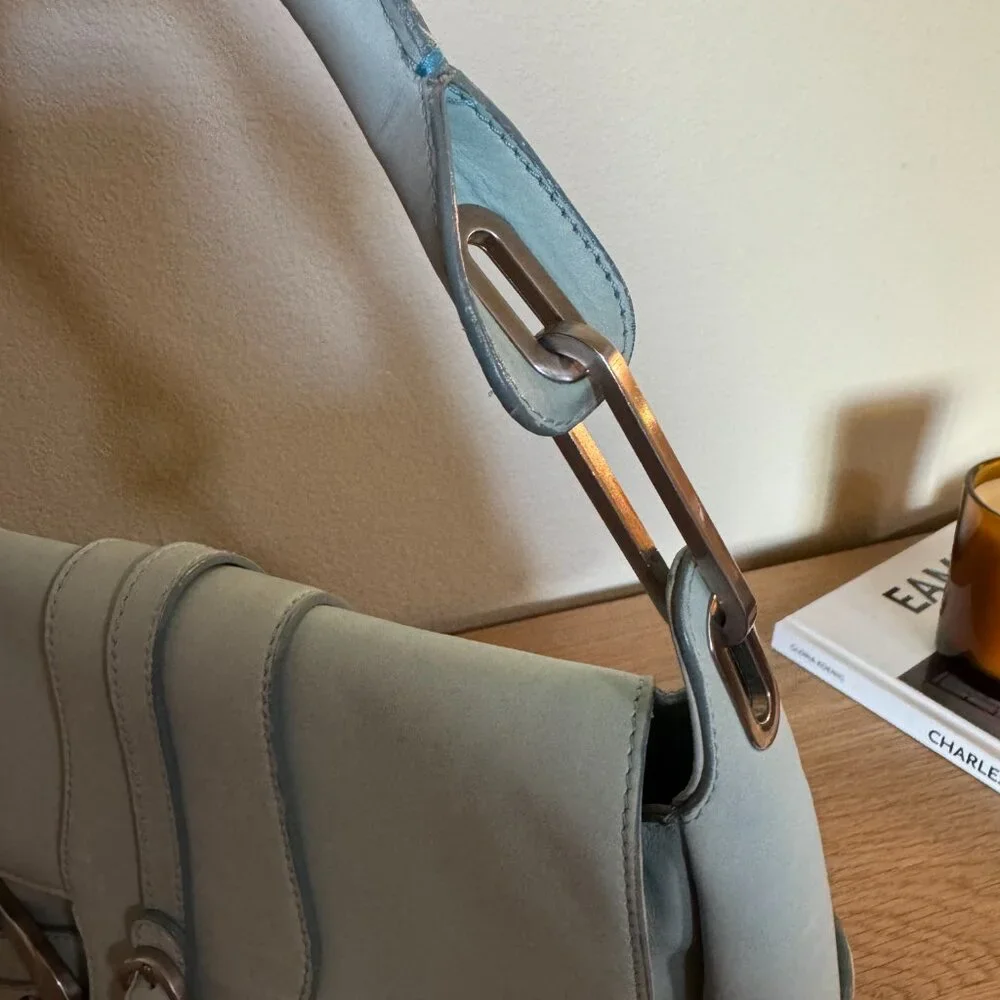 Jimmy Choo Tulita Leather Hobo Shoulder Vintage Handbag in Light Blue - Picture 4 of 10